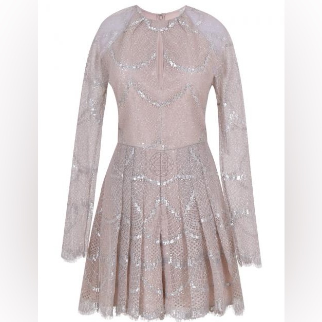 Alexis Blush Pink Sequin Lace Long-Sleeve Mini Dress